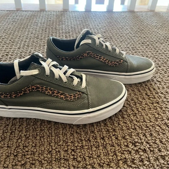 Vans Olive Green and Leopard Print Sneakers - Picture 2 of 8